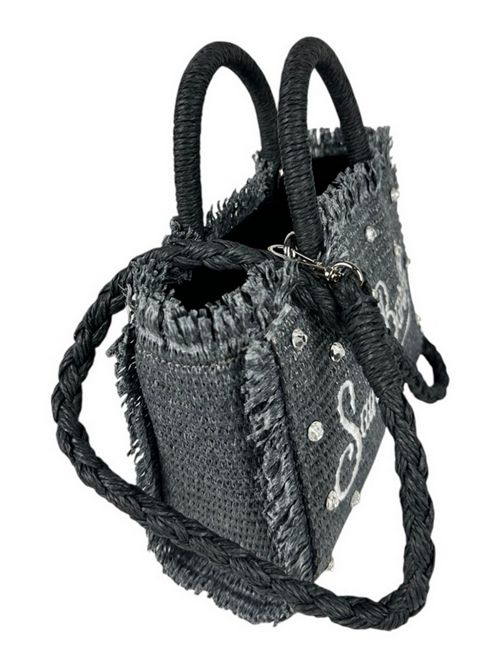 women's mini vanity bag in straw with gray rhinestones MC2 Saint Barth | VANITY MINI STRAW N00 STRASS EMB